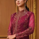 Wine Maroon Embroidered Anarkali Suit