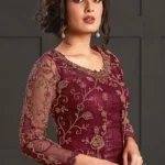 Light Maroon Embroidered Trouser Suit